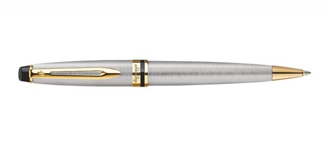 Waterman Expert Ballpoint Pen Stainless Steel With 23k Gold Trim